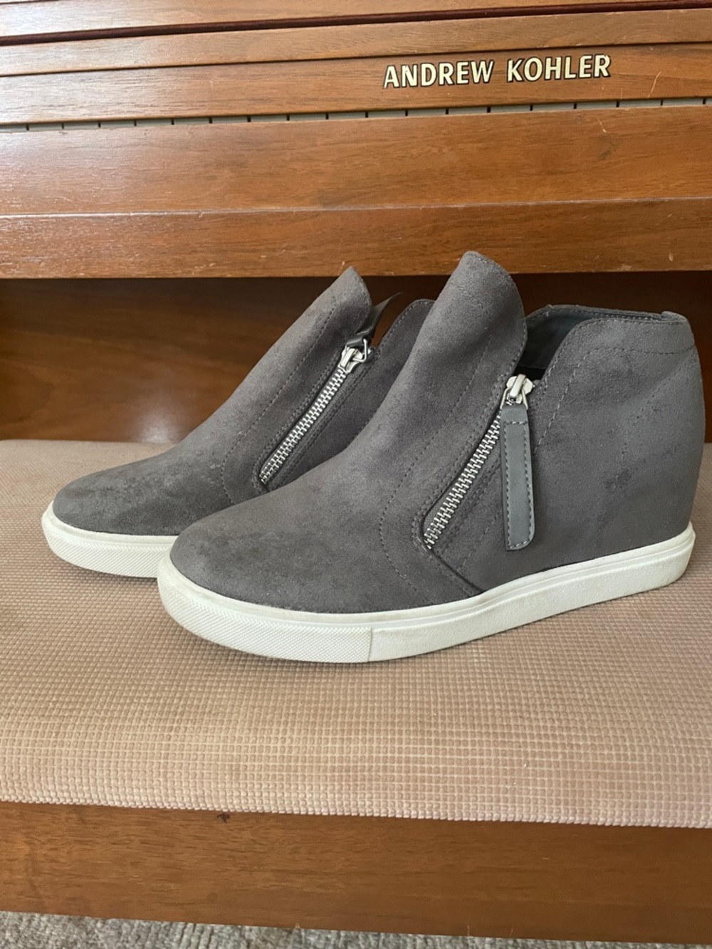 Madden Girl Gray Suede Wedge Sneakers with Side Zippers